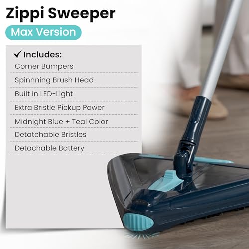 Zippi Sweeper Max - 2025 Version Lightweight Sweeper, Triangular Design Allows for Sweeping in Corners, Perfect for Short Carpet Hardwood and Tile, LED Light, 1 Hr Cleaning Time - style: Zippi Sweeper Max