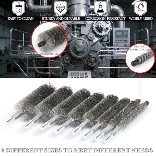 50 in Pipe Cleaning Brush Set with Stainless Steel Bristles, Wire Brush with 4pcs Stainless Steel Spring Flexible Rods, Stainless Steel Pipe Brush 8pcs for Auto Parts, Bottles, Tubes.