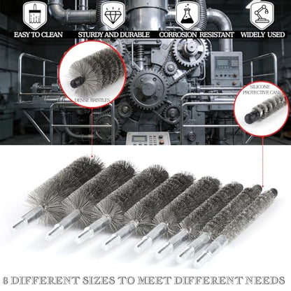 50 in Pipe Cleaning Brush Set with Stainless Steel Bristles, Wire Brush with 4pcs Stainless Steel Spring Flexible Rods, Stainless Steel Pipe Brush 8pcs for Auto Parts, Bottles, Tubes.