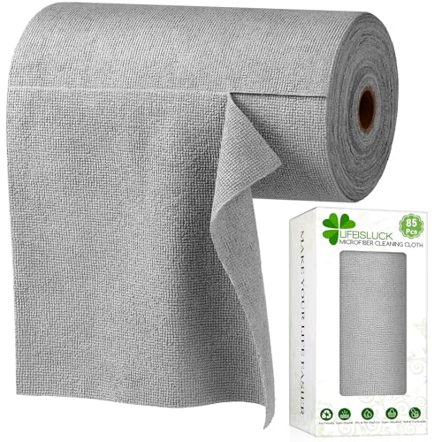 85 Pack Reusable Tear Away Microfiber Cleaning Cloth Roll, 10" x 10" Value Pack Kitchen Towels Washable Cleaning Rag Towels Multi-Purpose Microfiber Dish Cloths for Auto, House, Garage, Kitchen - color: Grey, style: 85 PCS