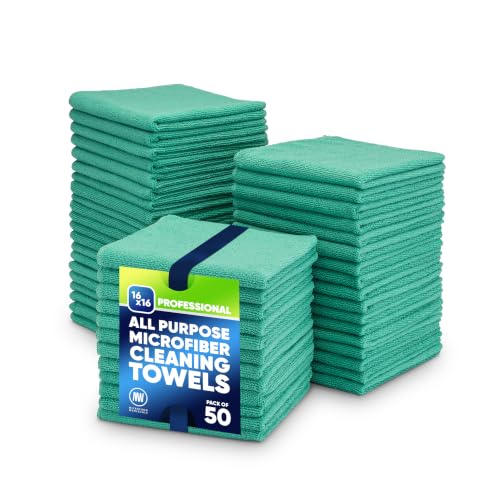 Microfiber Wholesale 16" x 16" All Purpose Towels - 50 Pack - Reusable Wash Cloths, Dust, Kitchen, Car, Shop Rags for Cleaning (Green) - color: Green, size: 50 Pack