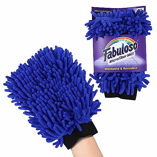 Fabuloso Microfiber Cleaning Mitt Glove, Lint-Free Scratch-Free Dusting and Washing for Furniture, Blinds, Baseboards, Shelves and Car Interior, One Size Fits All, Blue, 1 Count - color: Blue, size: 1 Count