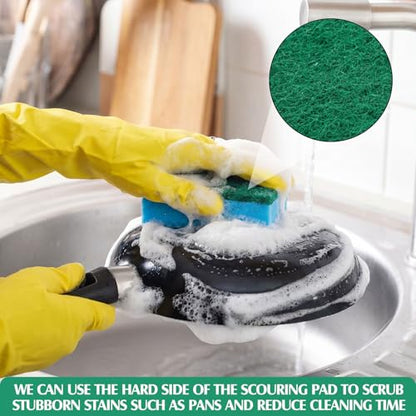 Patelai 100 Pcs Heavy Duty Sponges Kitchen Bulk Dish Sponges Scrub Sponge Abrasive Scrubber Cleaning Sponge Non Scratch Scouring Absorbent Dish for Washing Kitchen (Blue) - color: Blue