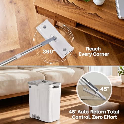 Mop and Bucket Set with AUTO Pump, 3-Zone Separate Dirty and Clean Water, Flat Mop and Bucket System with Wringer and Wheels, 4 Reusable Microfiber Pads, One-Touch Water Filling for Home Cleaning - size: mop bucket set + 4 pads