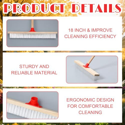 6 Pack 18 Inches Push Broom Outdoor Heavy Duty Multi-Surface Garden Brush Broom with 47" Long Handle Floor Scrub Brush for Deck Driveway Patio Garage Yard Concrete Floor Cleaning