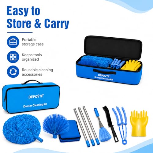 Ceiling Fan Cleaner Duster Kit 72 Inch Ceiling Fan Duster Extension Pole 8-in-1 Microfiber Duster Set for High Ceilings, Fan Blades, and Lights Reusable Cleaning Tools with Storage Bag