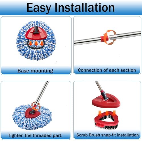 Spin Mop Replace Heads for O Cedar Rinse Clean 2 Tank System, Spin Mop Replacement Head 2 Microfiber Mop Refills, 1 Triangle Head Cover and 30-58in Handle 1 1Scrub Brush - size: 2Refills+1 Base+1 Handle+1Scrub Brush