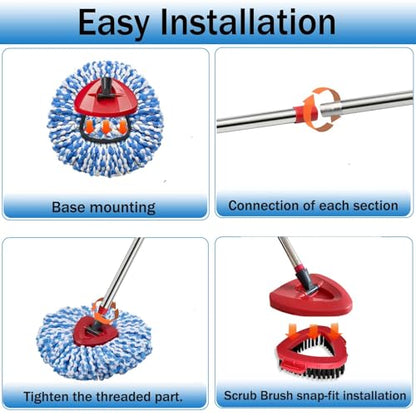 Spin Mop Replace Heads for O Cedar Rinse Clean 2 Tank System, Spin Mop Replacement Head 2 Microfiber Mop Refills, 1 Triangle Head Cover and 30-58in Handle 1 1Scrub Brush - size: 2Refills+1 Base+1 Handle+1Scrub Brush