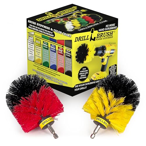 Spin Brush Cleaning Kit - Drill Brush - Concrete, Brick, Fireplace, Stone - Bird Bath - Garden Statuary - Bathroom Accessories - Soap Scum, Hard Water, Mineral, Calcium, Rust Stains and Discoloration - color: Yellow / Red