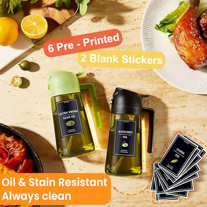 CXINYI - 16oz/470ml Olive Oil Dispenser for Kitchen with Stickers - 2 in 1 Olive Oil Sprayer for Cooking, Air Fryer, and Salad, Black&Green (Light-Proof Kitchen Gadget) - color: Black&Green