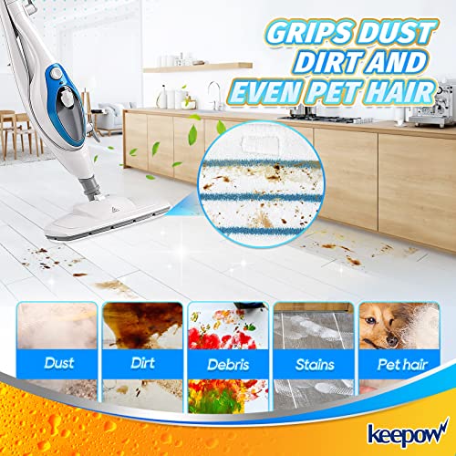 KEEPOW Steam Mop Pads Compatible with PurSteam ThermaPro 10-in-1 Steam Mop and ThermaPro 211 Steam Cleaner, Reusable Pur Steam Mop Replacement Pads for Multi-Surface Floor Cleaner (8 Pack) - color: White/Blue