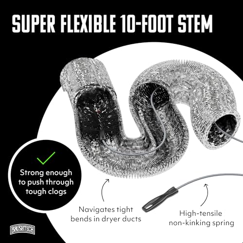 Brushtech Dryer Vent Cleaning Brush - 10-Foot Flexible Duct Cleaning Tool with Non-Kinking Spring for Lint Removal, Improved Airflow, Safer Dryers - Made in the USA, House Maintenance Supplies