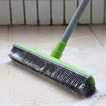 ASkinds Carpet Hair Removal Broom with Squeegee, Rubber Floor Broom, Adjustable Long Handle 49" Length for Pet Cat Dog Hair, Carpet Hardwood Tile Windows Clean, Water Resistant, Green