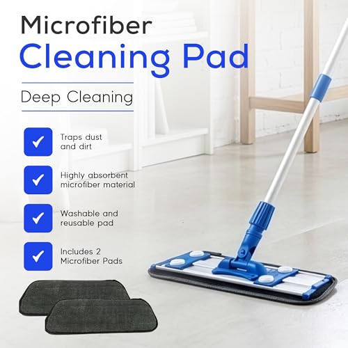 Microfiber Flat Mop with 360° Rotation for Floor Cleaning – Adjustable Aluminum Handle (81–140 cm), Hook and Loop Head, Reusable Microfiber Pads, Lightweight for Hardwood, Tile & Laminate Floors