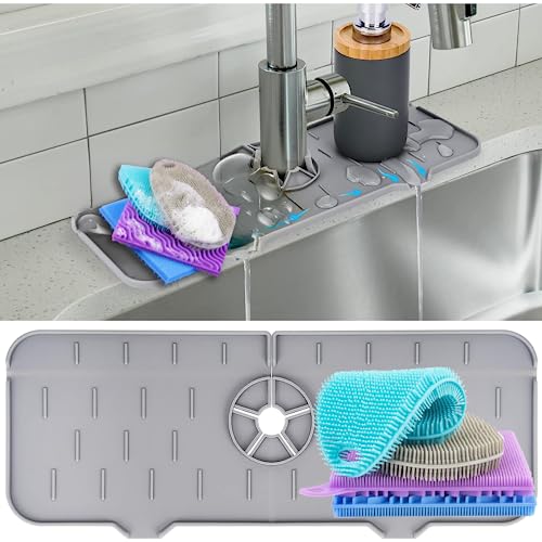 Faucet Mat for Sink - Silicone Scrubber Dish Set, Splash Guard, Food Grade BPA Free Kitchen Scrubber - color: 4sponges+1mat