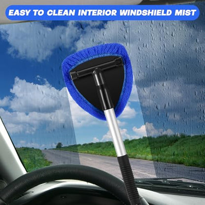 Potchen 8 Pcs Car Windshield Cleaner Tool Kit with Extendable Handle, Microfiber Towel Pads, Brush, Empty Spray Bottle for Auto Glass Wiper Suvs Rvs & Home Windows(Blue) - color: Blue
