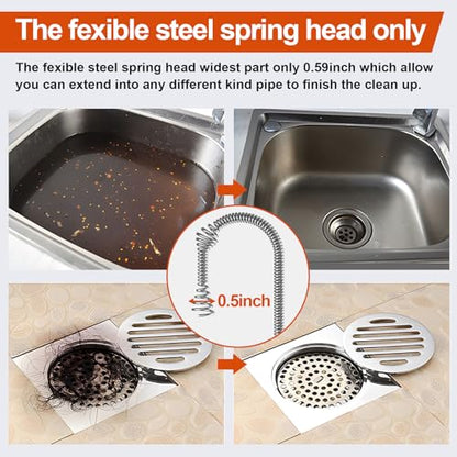 35ft Drain Snake Auger, Plumbing Snake With Drill Adapter, Heavy Duty Flexible Sink Steel Plumbing Auger Bathroom Hair Clog Removal Tool, Manual Or Powered - No auto retract or feed