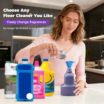Refillable Replacement Bottle for Swiffer® Wet Jet™ Mop, 500ml /17 oz, Empty, Leak-Proof HDPE Cleaner Solution Refill Bottle with 8 Silicone Gaskets & 1 Foldable Funnel - color: Purple-1p