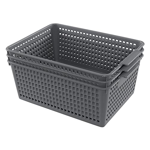 Plastic Organizing Baskets, Large Open Storage Bins Set of 3
