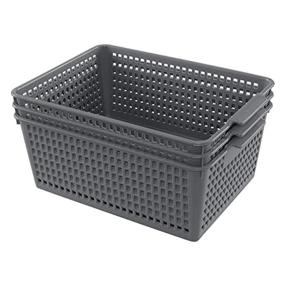 Plastic Organizing Baskets, Large Open Storage Bins Set of 3