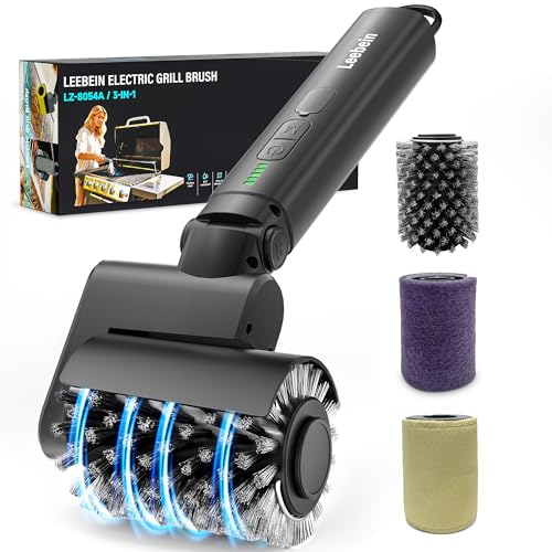 Leebein Electric Grill Brush for Outdoor, 2026 TikTok BBQ Grill Cleaner with 3 Heads, 3-Speed & Angle Adjust Cordless Rotary Grill Brush, 150Mins Runtime Grill Cleaning Brush for Barbecue Grates - color: Black