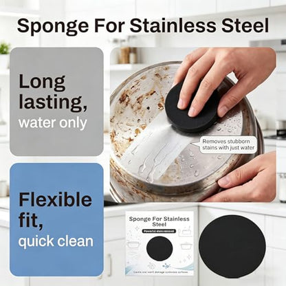 3PCS Stainless Steel Sponge, Heavy Duty Emery Sponges for Burnt-On Stain Removal, Zero Chemicals, Reusable Cleaning Sponges for Stainless Steel Cookware, Pots, Pans & Grills