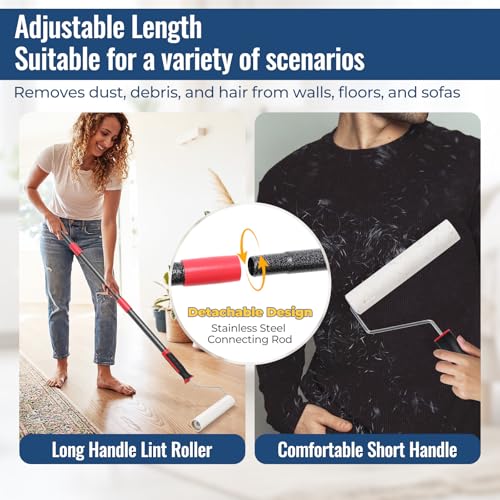 Lint Rollers for Pet Hair Extra Sticky, 9.45" Wide Large Lint Roller, 240 Adhesive Sheets Rollers, 79" Long Handle Sticky Mop for Carpets, Clothing, Floor, Bed, Home Cleaning, Loving Pet Owners - size: 79"(1 Roller + 4 Refills (Wide: 9.45 in)