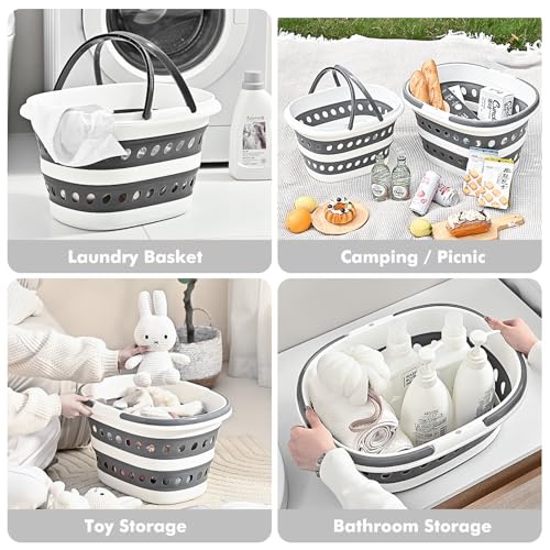 Collapsible Laundry Baskets with Handles 7.4 Gallon Heavy Duty Laundry Basket Rectangle Pop Up Silicone Laundry Bucket Small Portable Storage Organizer Collapse Basket Small Room Organization - size: 7.4 Gallon - Basket