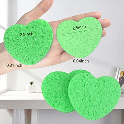 100-Count Compressed Facial Sponges for Estheticians Heart Shape Natural Cellulose Sponge Professional Cosmetic Spa Sponges for Face Cleansing, Massage, Pore Exfoliating, Mask, Makeup Removal, Green - color: 100- Pack Green