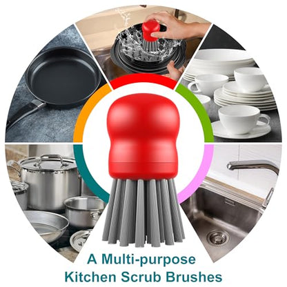 Mini Dish Brush for Cleaning Chicken Shredder, Palm Brush Dish Scrubber with Ergonomic Grip, Kitchen Brush for Washing Dishes, Pans, Pots, Sink (1, Red) - color: Red