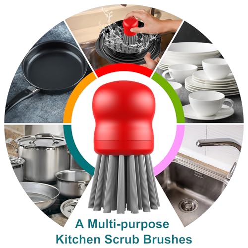 Mini Dish Brush for Cleaning Chicken Shredder, Palm Brush Dish Scrubber with Ergonomic Grip, Kitchen Brush for Washing Dishes, Pans, Pots, Sink (2, Red) - color: Red