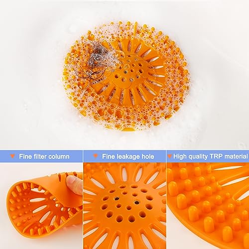 Drain Hair Catcher Durable Silicone Hair Stopper Shower Drain Covers with Iron Easy to Install and Clean Shower Drain Hair Trap Suit for Bathroom Bathtub Tub and Kitchen 5 Pack - color: With Iron