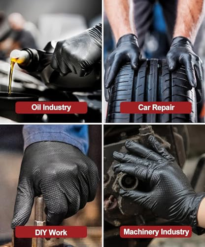 NEOTRIL 8 Mil Heavy Duty Disposable Nitrile Gloves with Diamond Texture Grip Rubber Gloves Latex & Powder Free - color: Box of 500 / Black, size: Large