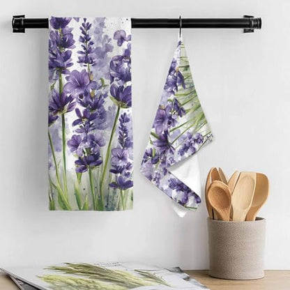 Lavender Dragonfly Flower Kitchen Dish Towels Set of 3, Soft Lightweight Microfiber Absorbent Hand Towel Purple Plant Tea Towel for Kitchen Bathroom 18x28in - size: 3PCS-18x28in(45x75cm)