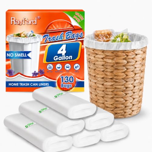 4 Gallon Trash Bags, 130 Count, Clear Small Bathroom Garbage Bags | Value pack Can Liners for waste baskets, 17.7 x 19.6 in, fits many 12–15 L / 3–4.5 gal small bins, Unscented