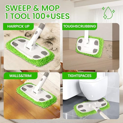 Reusable Microfiber Floor Mop System, Wet & Dry Sweeper Kit, Includes 1 Sweeper Handle, 3 Washable Chenille Mop Pads, Dry & Wet Use for Hardwood, Tile, and Laminate Floor - color: Gray