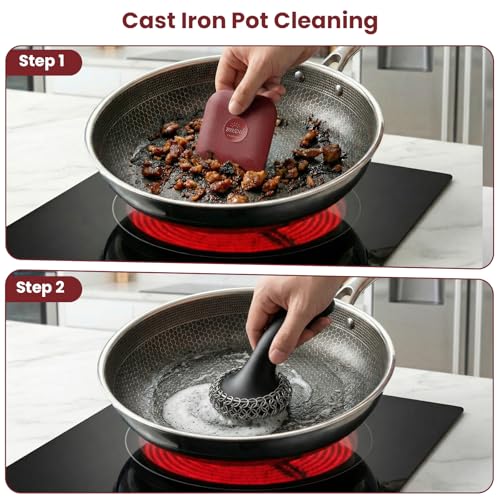TMEDW Pan Scraper, 5 Pcs Pot Scraper, Pan Scraper Plastic, Multifunctional Scraper Tool for Kitchen, Non-Slip, Food Safe, High Heat Resistant-Red - color: Red, size: 5 Pcs