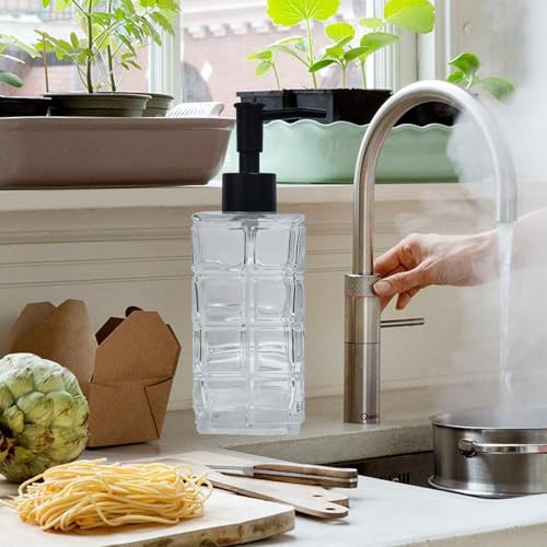 Clear Glass Soap Dispenser with Black Pump, 2 Pack 11oz Square Hand Dispenser, Refillable Lotion & Dish Soap, Bathroom Shower Gel - color: Square Clear