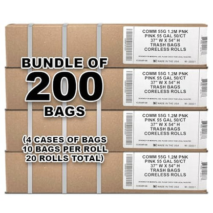 Ultrasac Heavy Duty 55 Gallon Pink Trash Bags - (Value 200 Pack) - 1.5 MIL equivalent Industrial Strength Plastic 37" x 54" for 50-55 Gal Cans -Fits Toter, Rubbermaid Brute, Carlislie Bronco etc. - color: Pink, style: 50-55 Gal, 1.5 Mil Equiv, 200 Count