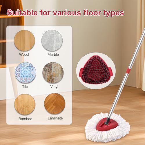 Mop Heads Replacements,Mop Handle,Scrub Brush,Base for Ocedar Easywring 1 Tank,Include 2 Microfiber Mops Replace Head,30-58" Adjustable Mop Stick,1 Scrubber Head,1 Spin Base,Bucket not Included - color: White-2