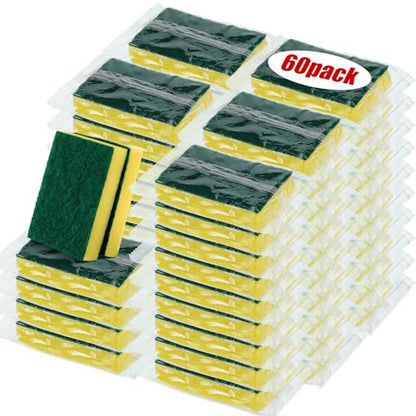 Tanlade Individually Wrapped Sponge Dishwashing Sponge Bulk Non Scratch Scrub Sponges Kitchen Scouring Pad for Household Cleaning Rental Dishes Hotel Apartment Car - color: Yellow, Green