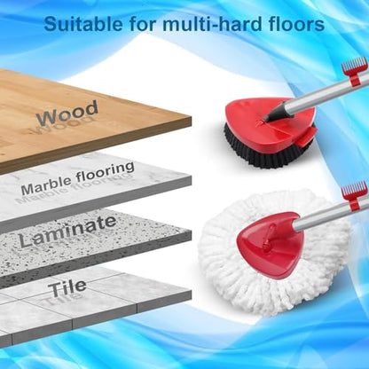 2 Pack Spin Mop Heads Replacement Compatible with O Cedar EasyWring 1Tank, Upgraded Scrub Brush,4 Section Mop Handle and 1 Base Combo Set, Microfiber Replace Head Refill - color: White