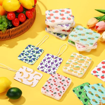 Maxdot 50 Counts Compressed Cellulose Sponges Bulk Fruits Pattern Natural Kitchen Compostable Non Scratch Dish Sponges for Washing Dishes,Cleaning Countertop Sink,Kids DIY - style: Fruit Style
