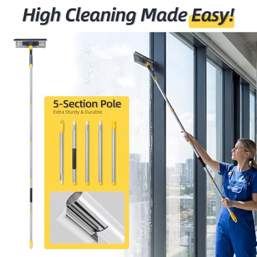 Masthome 77" Squeegee for Window Cleaning | 2-in-1 Window Cleaning Kit, 180° Lockable Rotating Head, Adjustable Pole for High Window