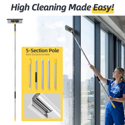Masthome 77" Squeegee for Window Cleaning | 2-in-1 Window Cleaning Kit, 180° Lockable Rotating Head, Adjustable Pole for High Window