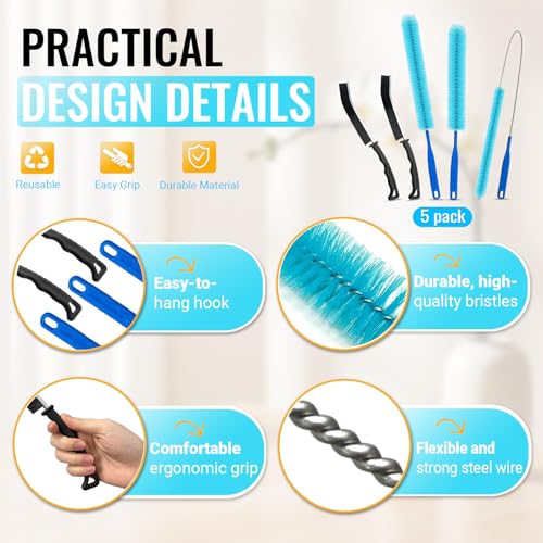 5 Pack Dryer Vent Cleaner Kit, Extra Long Flexible Brushes for Lint, Pet Hair & Dust, Refrigerator Coils, Home Washers, Sinks & Drains - color: Blue