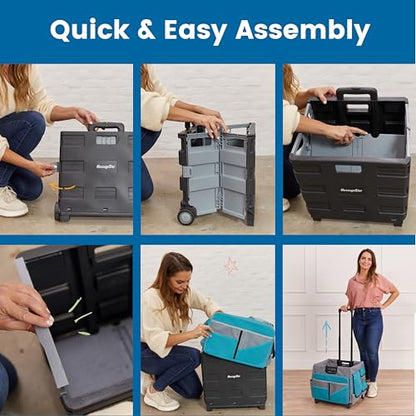 ECR4Kids Universal Rolling Cart with Canvas Organizer Bag, Mobile Storage, Turquoise/Grey - color: Turquoise/Grey