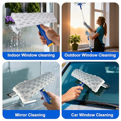 Squeegee for Window Cleaning with Extendable Pole, 53" 2-in-1 Window Cleaning Tool Kit, Shower Squeegee with Long Handle, Indoor/Outdoor High Window Cleaning-Two Pads - size: 53"