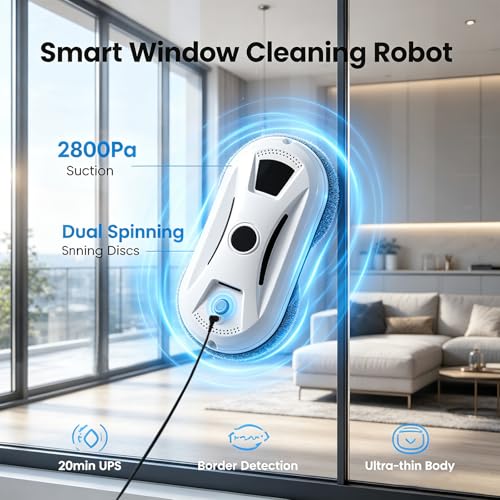 Automatic Smart Window Cleaning Robot, SmartClean Hands-Free Glass Cleaner with Remote Control, 2800Pa Suction for Spotless Mirrors & Tiles, Safe for High-Rise Floor-to-Ceiling Windows
