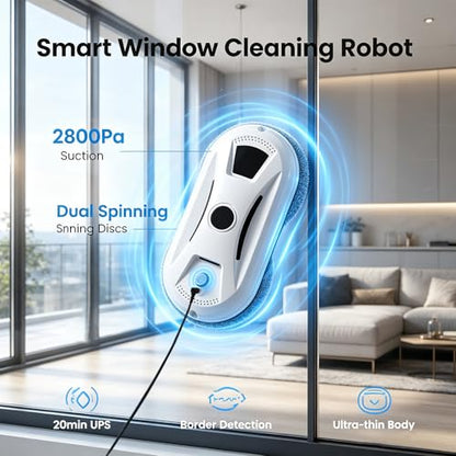 Automatic Smart Window Cleaning Robot, SmartClean Hands-Free Glass Cleaner with Remote Control, 2800Pa Suction for Spotless Mirrors & Tiles, Safe for High-Rise Floor-to-Ceiling Windows
